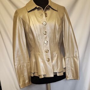 Etcetera Cream Button Up Leather Jacket Size 8